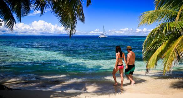 Couple walking on beach