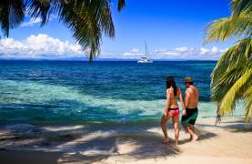 Couple walking on beach