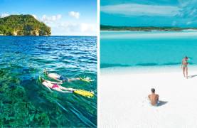 Snorkeling at the Pitons on St. Lucia and enjoying a beach in the Bahamas
